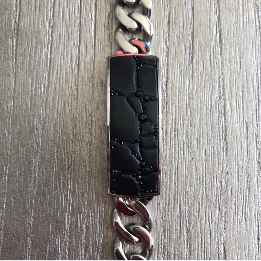 Swarovski Men's Diagonal Bracelet, Stainless Steel Leather Black Crystals